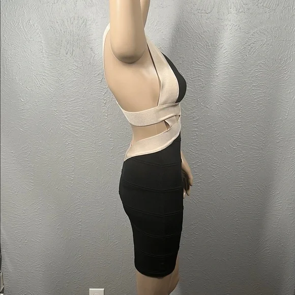 Bebe Elegant Black and Cream Bandage Bodycon Dress Women's Size XS - Picture 5 of 10